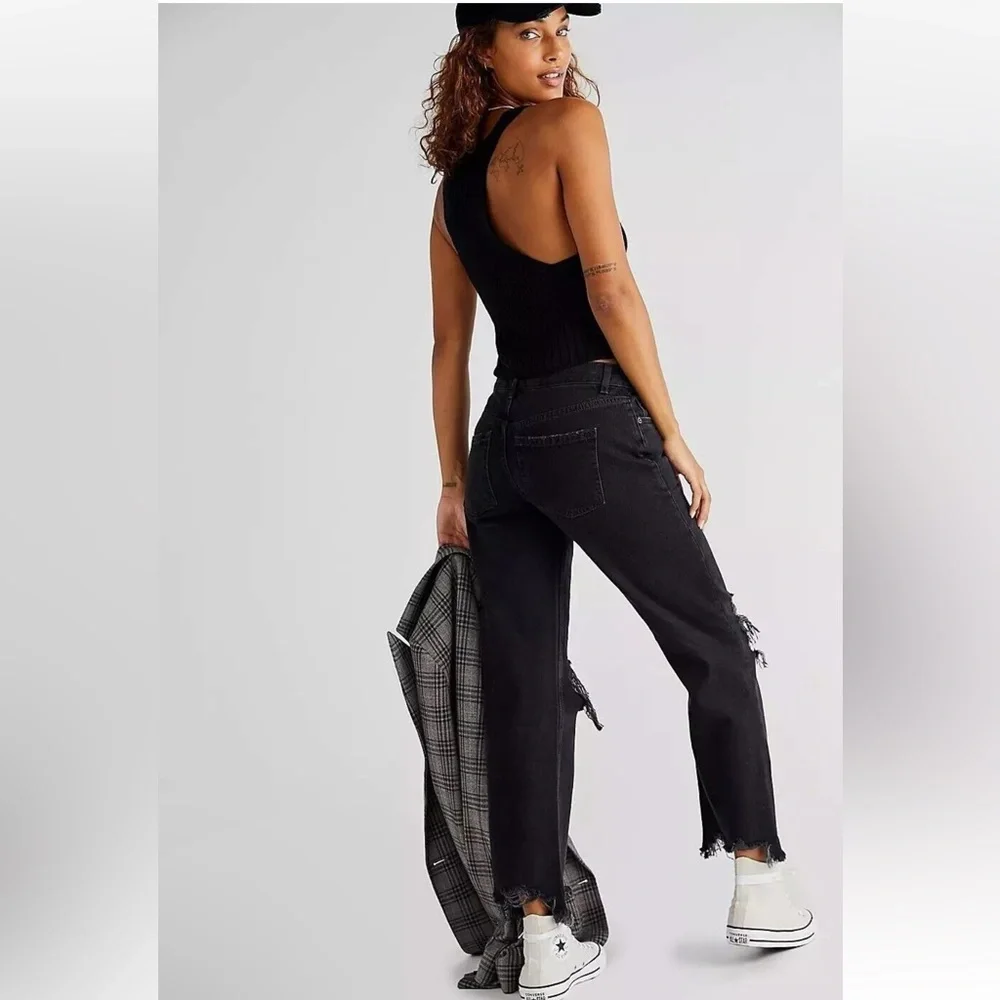 C26‎ Free People Maggie Mid Rise Straight Leg Jeans Washed Black